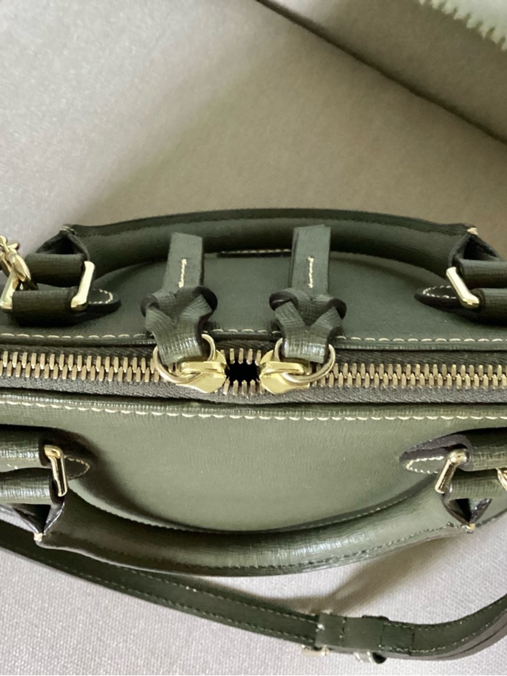 Dooney & Bourke Olive Saffiano Leather Satchel with Gold Hardware - Picture 4 of 13